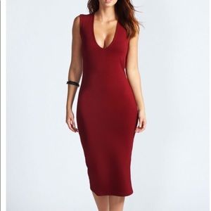 Boohoo Burgundy Bodycon Midi Dress